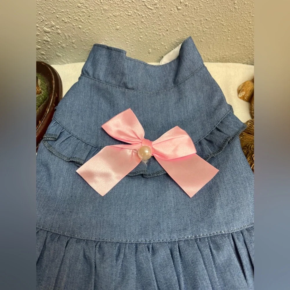 Navy and pink denim dress for dogs